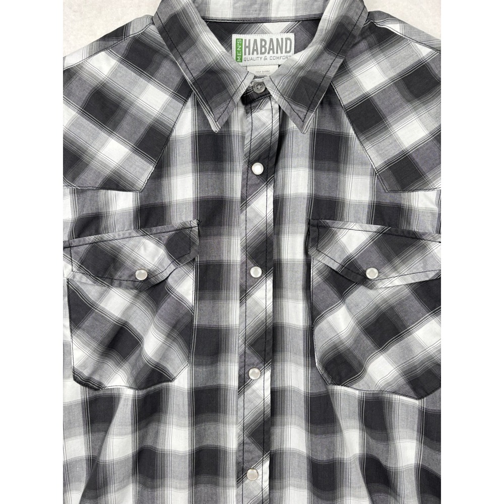 Haband Western Shirt Mens Medium Plaid Snap Button Cowboy